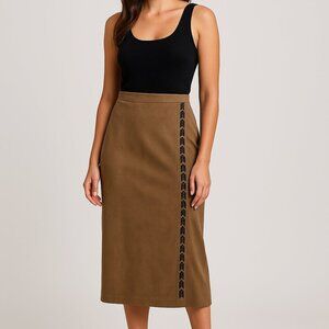 Stonebridge Faux Suede Beaded Midi Wrap Skirt Plus Size 16 Western